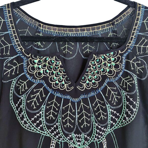 Mushka By Sienna Rose Sz M Embroidered Black Loose Fit Boho Festival Top Blouse - Picture 2 of 5